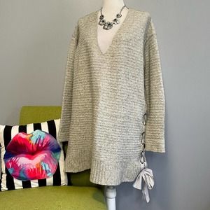 Free People Heart it Gray Lace Up Oversized Tunic Sweater